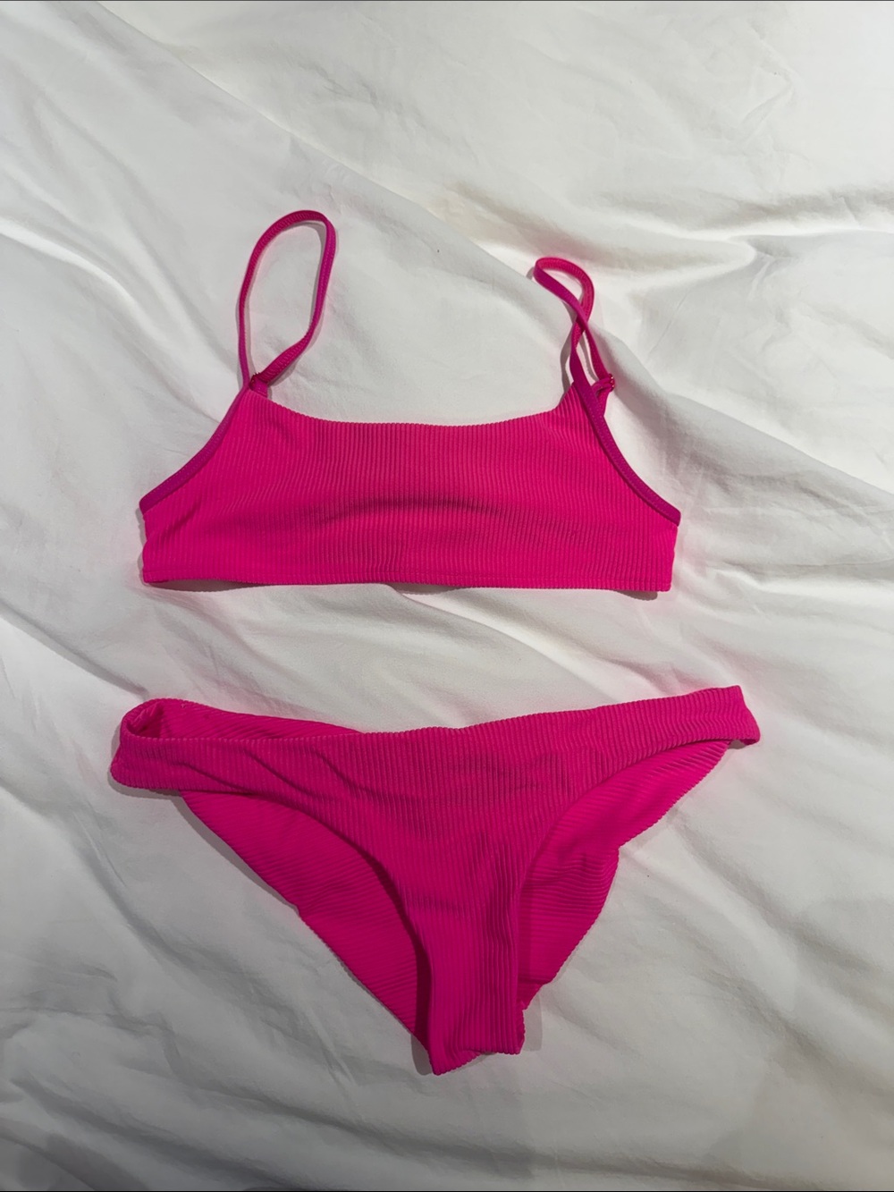 Frankie's Bikinis Ribbed Two-Piece Bikini in Hot Pink